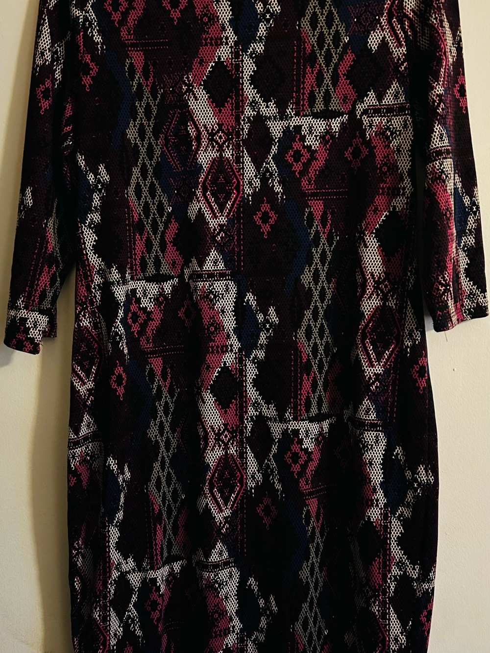 Fashion to Figure Geometic Black and Pink Geometric Print Dress